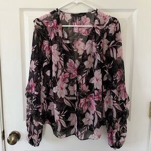 White House Black Market Floral Sheer Blouse Cardigan
